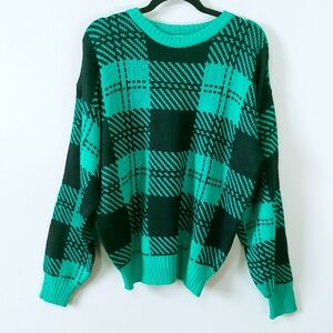 Vintage Men Preppy Plaid Sweater Medium 80s Heritage Edgy Dad Coastal Pullover